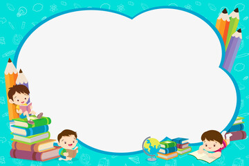 back to school concept children boy reading book template