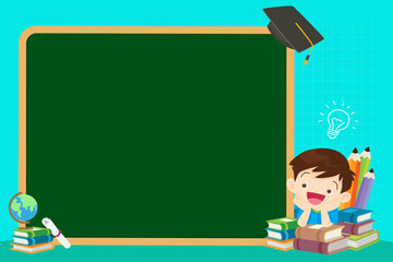 Education concept with student boy backboard and books for template