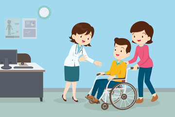 woman and man on wheel chair see Doctor