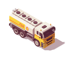 Isometric oil tank truck. Isolated low poly gasoline truck on white backgroung. Vector illustrator. Collection