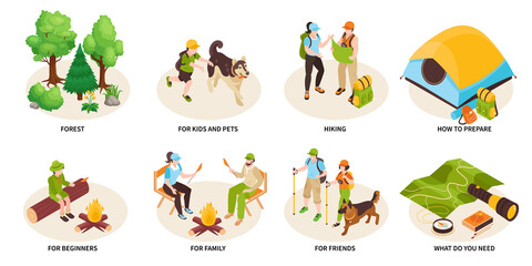 Isometric Hiking Camping Compositions
