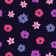 Seamless vector pattern of flowers. Background for greeting card, website, printing on fabric, gift wrap, postcard and wallpapers. Anemone, phlox flowers. 
