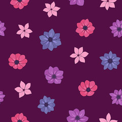 Seamless vector pattern of flowers. Background for greeting card, website, printing on fabric, gift wrap, postcard and wallpapers. Anemone, phlox flowers. 