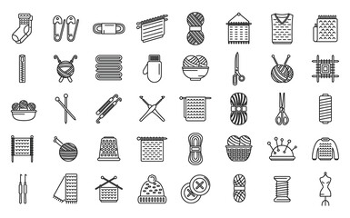 Knitting icons set outline vector. Crochet yarn