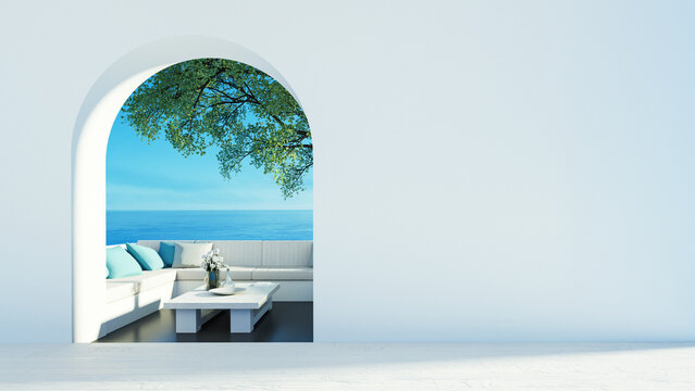 Sea view Beach luxury living - Santorini island style - 3D rendering