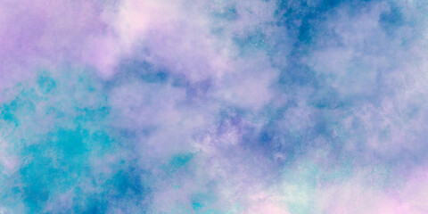 Abstract colorful watercolor for background. Blue and purple random background with copy space. Hand painted watercolor texture. abstract sunset sky with puffy clouds in bright rainbow colors.