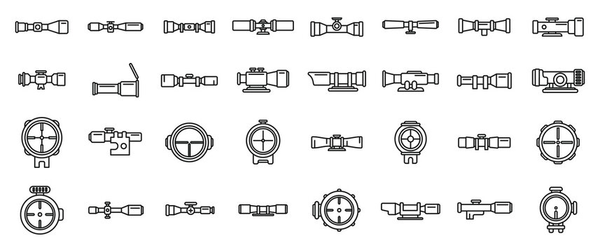 Telescopic sight icons set outline vector. Sniper scope