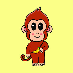 Cute monkey mascot wearing banana sling bag of illustration vector