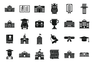Campus icons set simple vector. University college