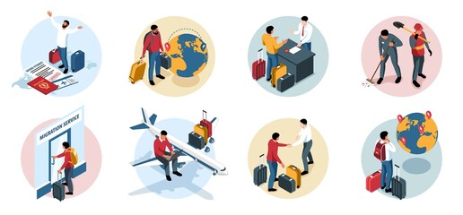 Migrant Workers Compositions Set © Macrovector