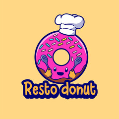 mascot logo Donut carrying two spatulas for restaurant branding