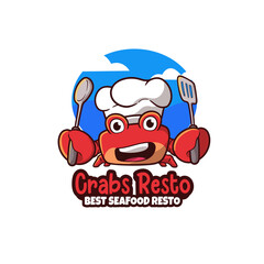 mascot logo Crab carrying two spatulas for a seafood restaurant