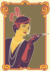 Art Nouveau Vintage Woman Portrait. 1920s - 1930s Modern Style Decorative Poster