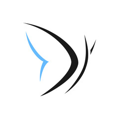 Butterfly icon. Stylized black and blue butterfly isolated on white background. Best for web, print, logo creating and branding design.