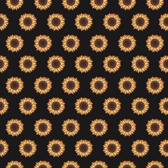 Seamless vector pattern of sunflowers. Background for greeting card, website, printing on fabric, gift wrap, postcard and wallpapers. 