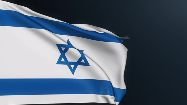 Israel flag. Star of David. Jerusalem Jewish culture. Israeli patriotic national identity symbol of celebration of Independence Day, May 14. Realistic 3D animation with waving cotton texture.