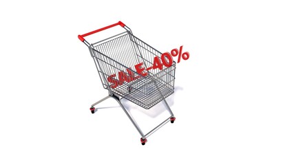 Trolley cart for supermarket. Shopping cart. 50% discount. 3D visualization.