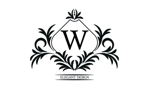 Vintage elegant logo with the letter W in the center. Black ornament on a white background. Business sign template, identity monogram for restaurant, boutique, heraldry, jewelry