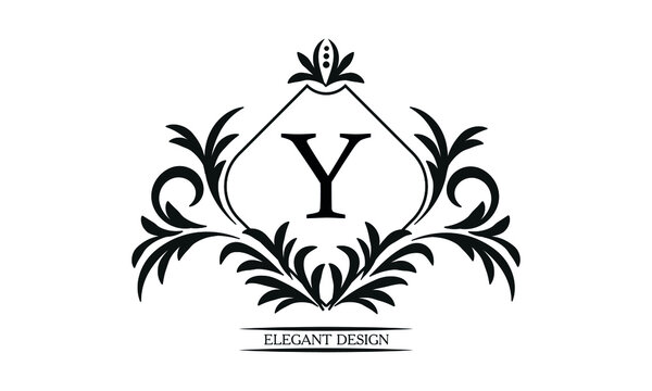 Vintage elegant logo with the letter Y in the center. Black ornament on a white background. Business sign template, identity monogram for restaurant, boutique, heraldry, jewelry
