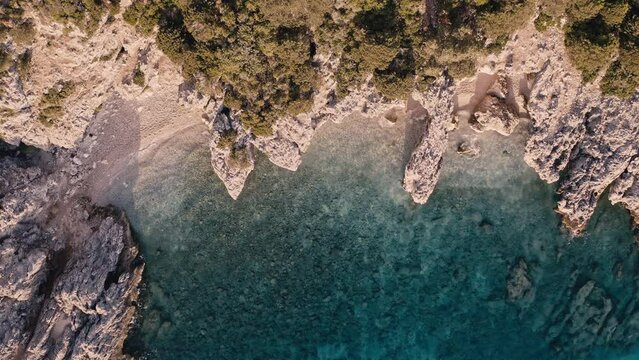 Aerial view of Kako Lagadi beach, Kefalonia, Ionian sea, Greece