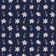Seamless vector pattern of lilies. Background for greeting card, website, printing on fabric, gift wrap, postcard and wallpapers.