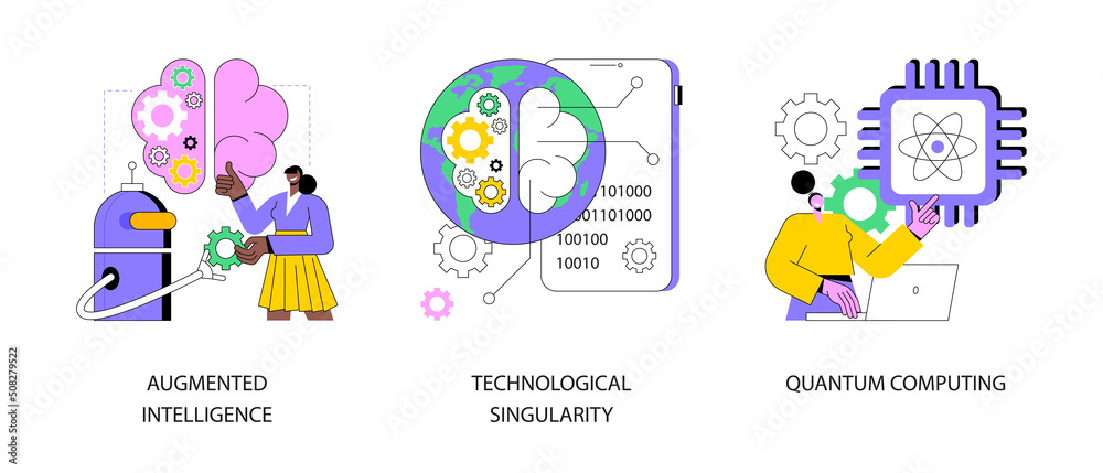 Wall mural innovative information technology abstract concept vector illustration set. augmented intelligence, 