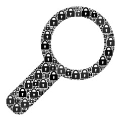 Protection mosaic search icon. Search mosaic icon of lock items. Vector composition for keeping purposes.