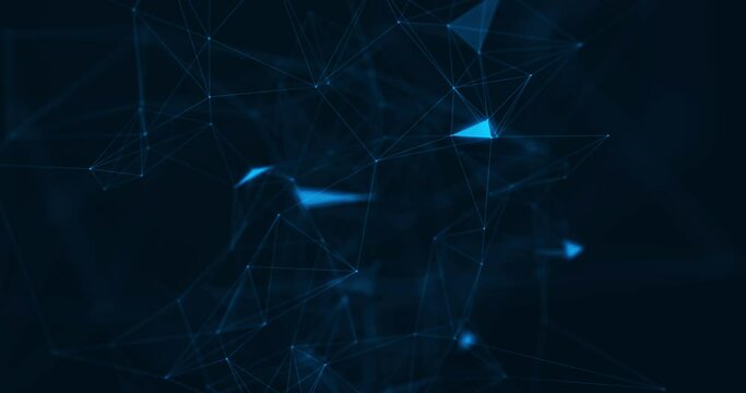 Abstract dark blue background with plexus lines and polygons. The concept of blockchain, innovation, technology, neural networks, 5G, metaverse. 4K footage for presentation