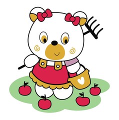 Obraz premium Bear collecting fruits in the basket