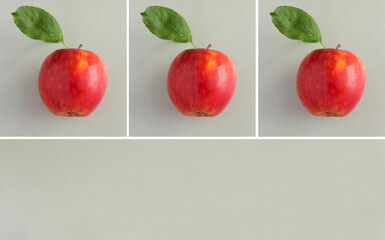 Collage of red apple on a gray background. Closeup.