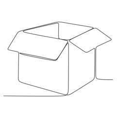 	
A cardboard box is drawn by one black line on a white background. Continuous line drawing. Vector illustration
