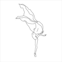 Naklejka na ściany i meble Ballerina dance. Elegant movement, Stunning view of a ballet dancer in jumping spit line art stock illustration