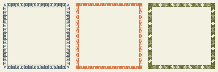 Greek key pattern frame collection. Decorative ancient meander, greece border ornamental set with repeated geometric motif. Vector EPS10.