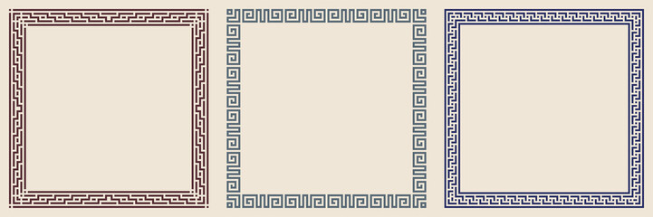 Greek key pattern frame collection. Decorative ancient meander, greece border ornamental set with repeated geometric motif. Vector EPS10. - obrazy, fototapety, plakaty