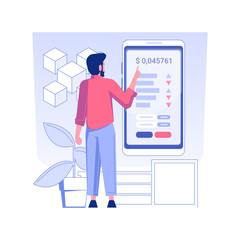 Cryptocurrency trading app isolated concept vector illustration. Man with smartphone using crypto exchange app, CFD account, coins growth, blockchain technology, raising money vector concept.