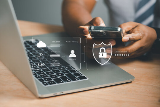High technology security protection concept. Two-step verification, login, encrypted account identities to securely sign in or get a verification code.
