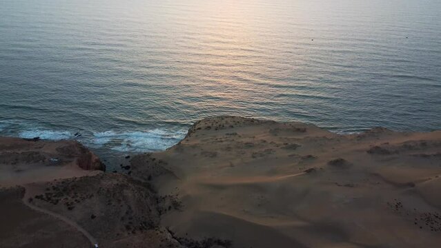 Aerial Top View Drone Footage Of Ocean Waves , Tamri Morocco