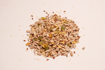Mix of seeds for a salad. A pile of mixed seeds.