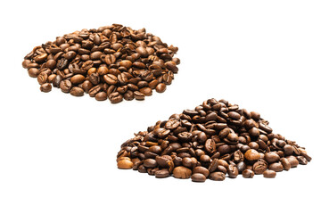 Coffee beans on a white background. Top view.