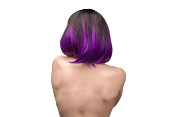 Fototapeta premium Woman backside, beautiful woman with purple hair isolated on a white.