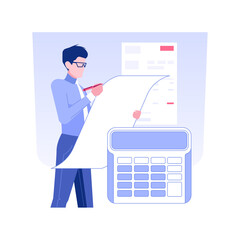 Filing tax form isolated concept vector illustration. Businessman filling out the tax form, signing documents, budget accounting, governmental source of income, money revenue vector concept.