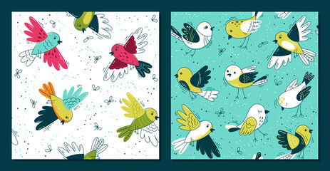 Set baby pattern flat.Set baby pattern with birds. Seamless background for fabric, textile, wallpaper, posters, gift wrapping paper, napkins, tablecloths. Print for kids, children. Children's pattern