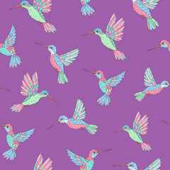 Vector seamless pattern with hummingbird. Decoration print for wrapping, wallpaper, fabric. Seamless vector texture.