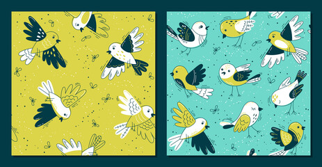 Set baby pattern flat.Set baby pattern with birds. Seamless background for fabric, textile, wallpaper, posters, gift wrapping paper, napkins, tablecloths. Print for kids, children. Children's pattern