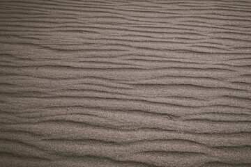 Sand waves and texture of desert as background. Lack of water, hot dry soil. Lifeless landscape without vegetation