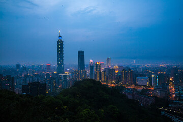 Taipei Skyline with Taipei 101 Tower at Night Time