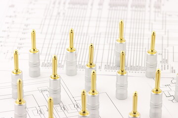 Connectors for connecting audio wires to amplifiers in the electrical diagram.