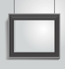 Vector Realistic Modern Interior black Blank Square Wooden Poster Picture Frame.