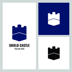 Minimalis Shield Castle Logo Design Template Vector