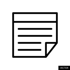 Square sticky note vector icon in line style design for website design, app, UI, isolated on white background. Editable stroke. Vector illustration.